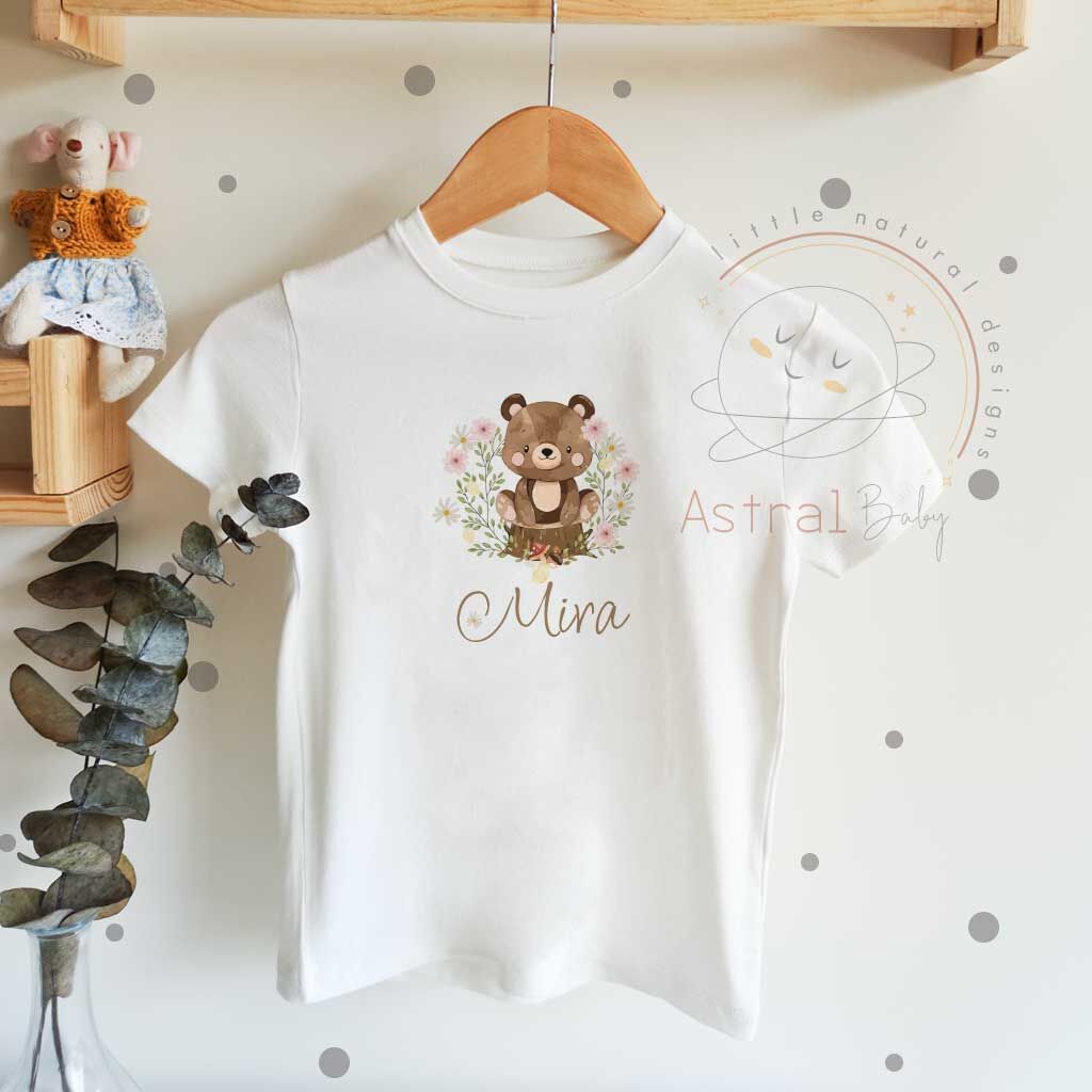 Çiçekli Ayıcık Desenli Çocuk T-shirt