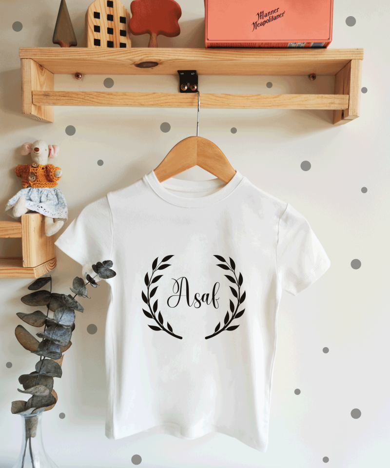 Siyah Yaprak Desenli Çocuk T-shirt