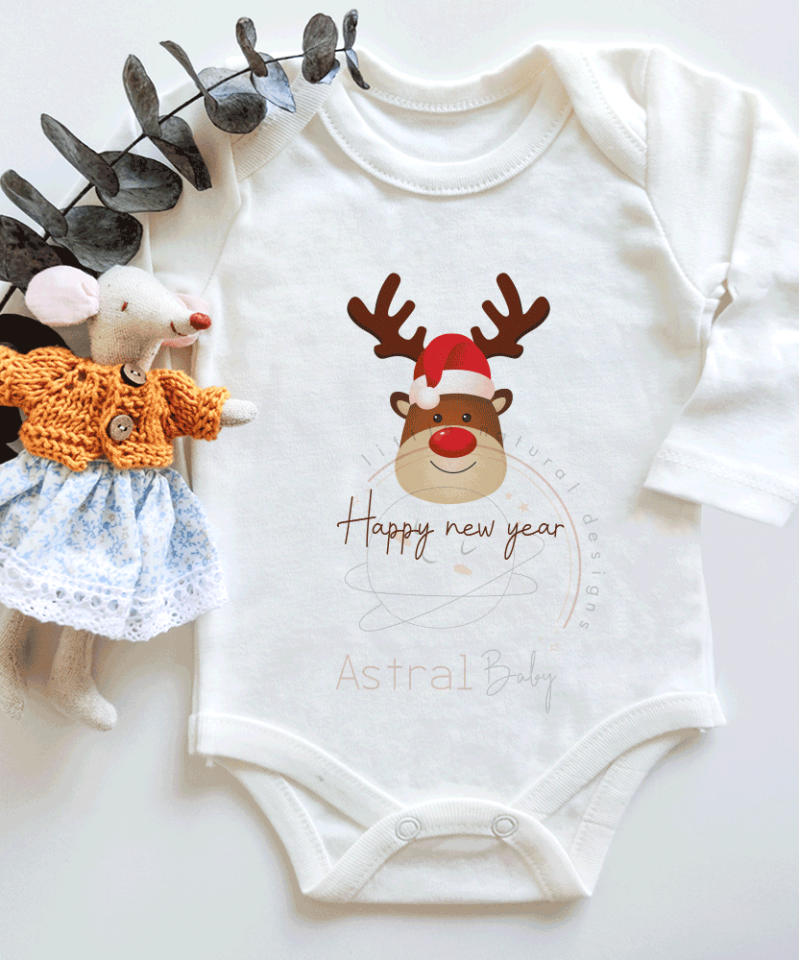 Cute Deer Desenli Kısa / Uzun Kol Çıtçıtlı Bebek Body