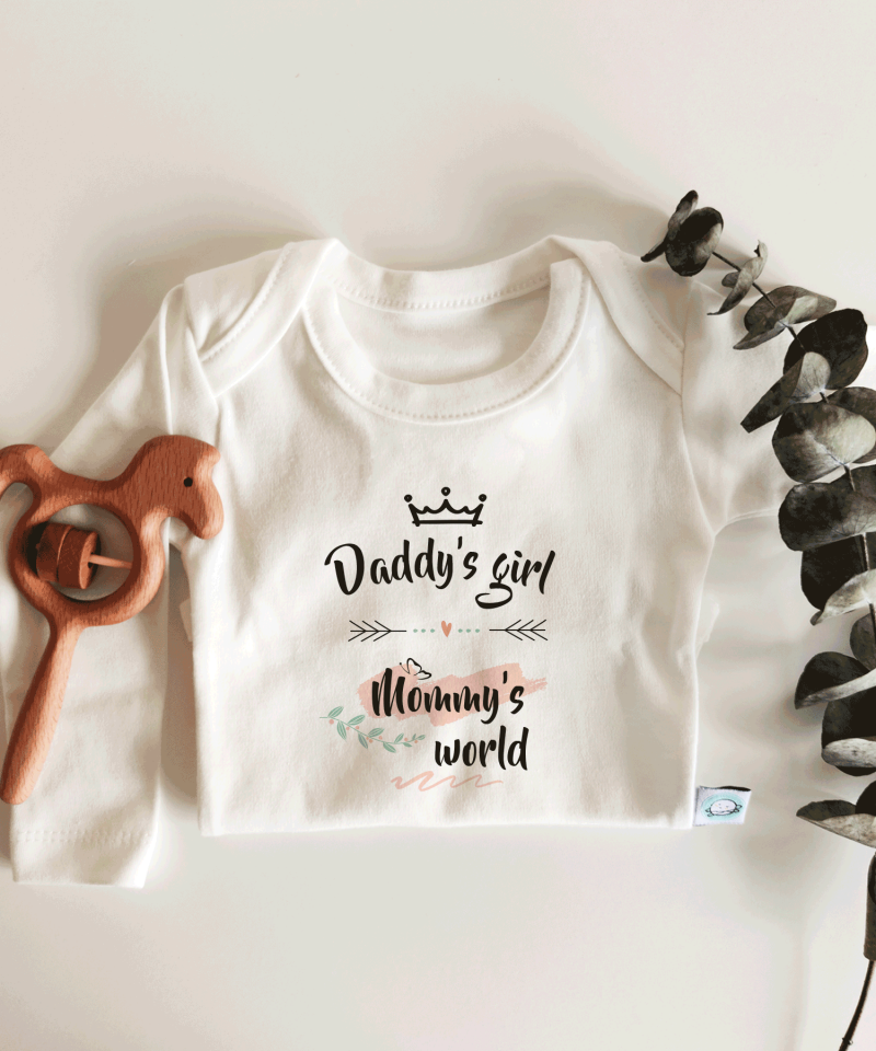 Daddy's Girl Mommy's World Yazılı Kısa / Uzun Kol Çıtçıtlı Bebek Body