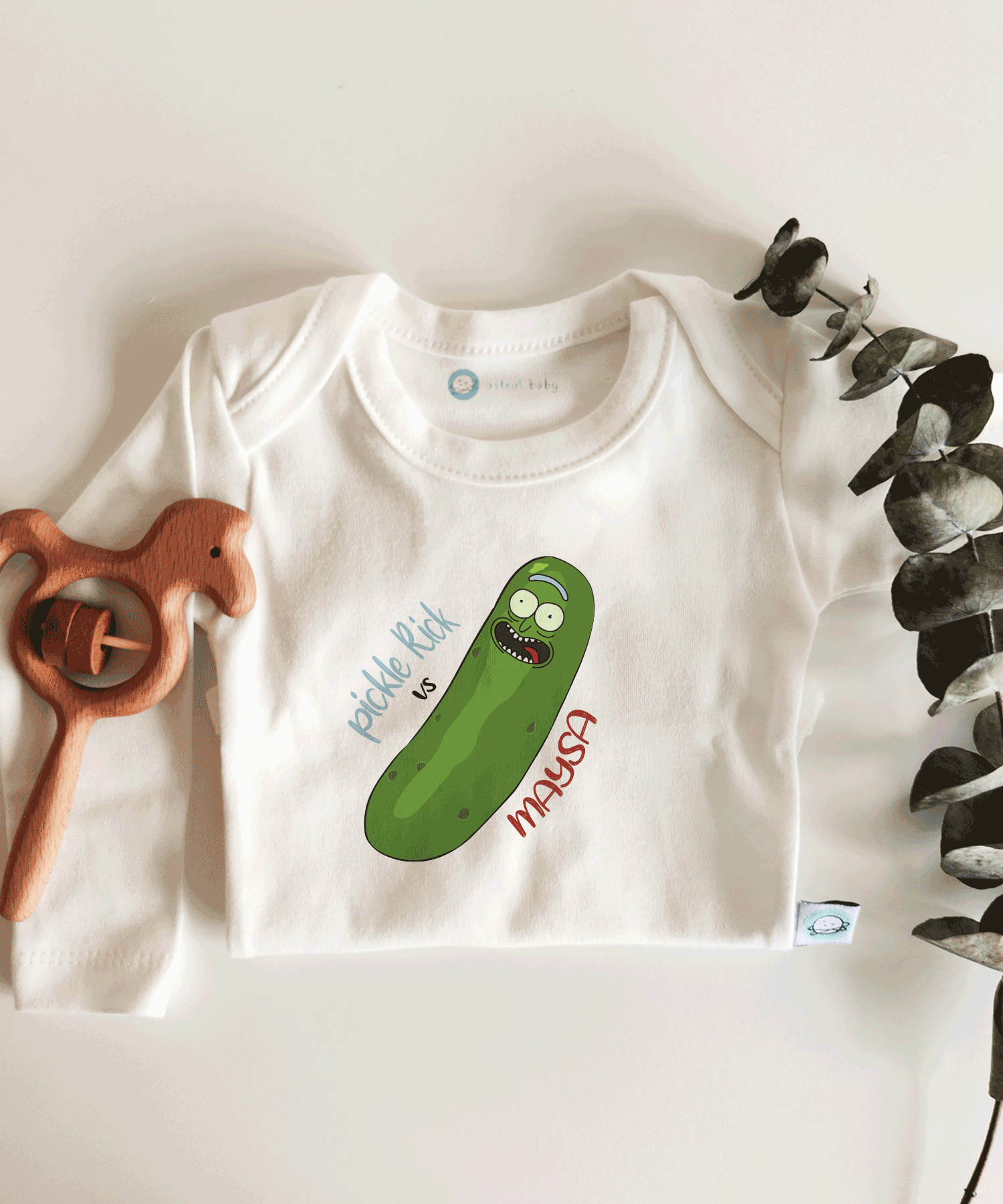 Pickle Rick Kısa / Uzun Kol Çıtçıtlı Bebek Body