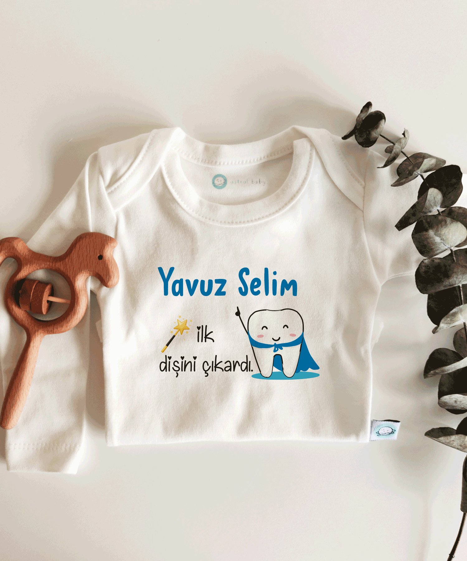 İlk Diş Çıkarma Erkek Kısa / Uzun Kol Çıtçıtlı Bebek Body