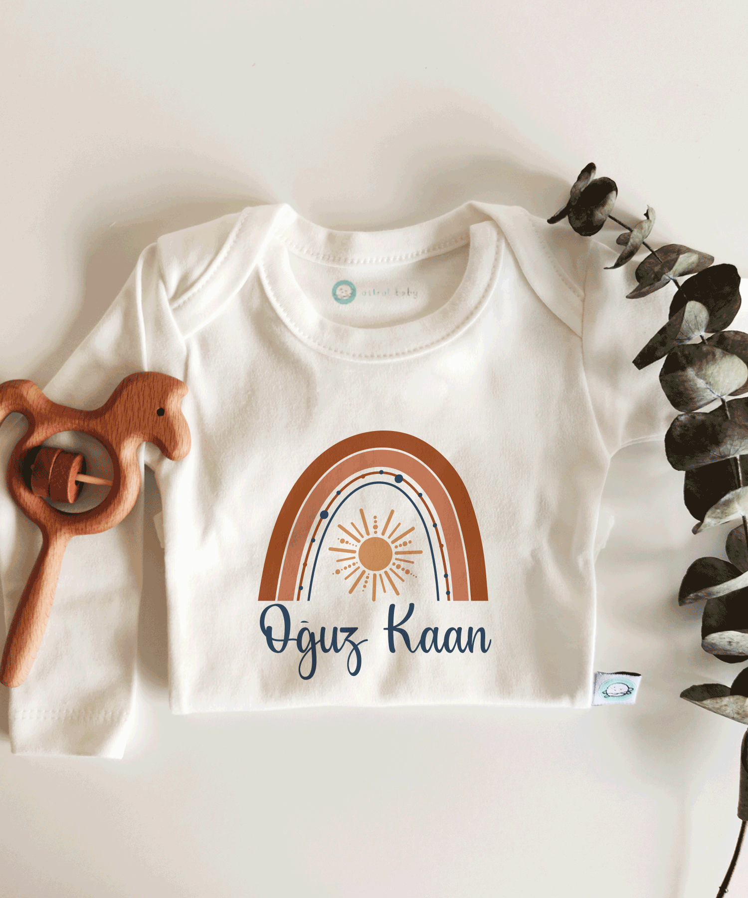 Boho Güneş Desenli Kısa / Uzun Kol Çıtçıtlı Bebek Body