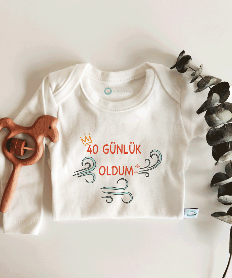 Kırk Günlük Oldum Rüzgarlı Kısa / Uzun Kol Çıtçıtlı Bebek Body