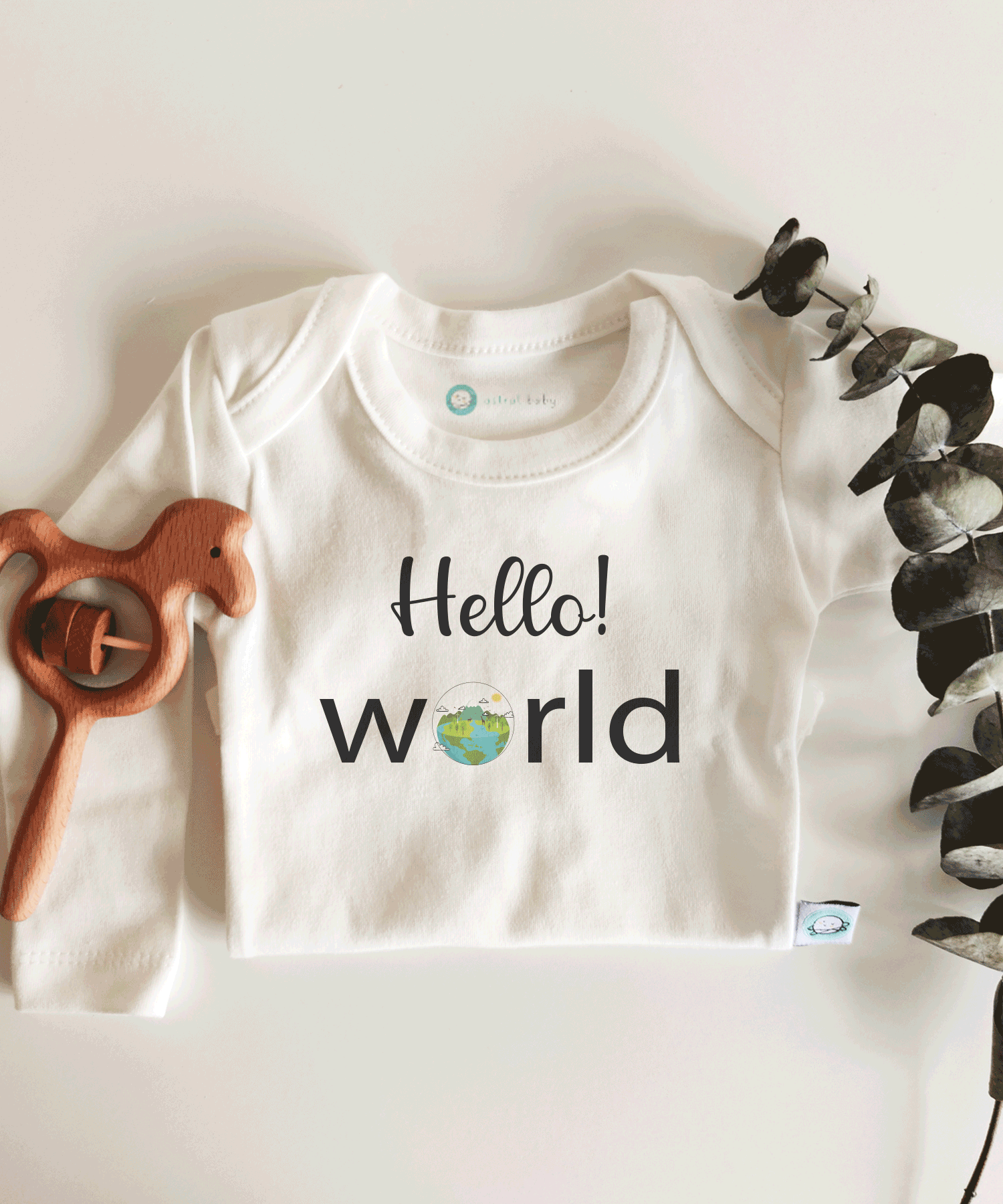 Hello World Dünya Desenli Kısa / Uzun Kol Çıtçıtlı Bebek Body