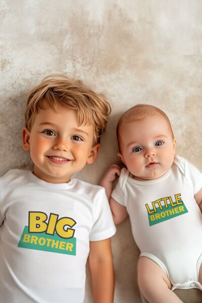 %100 Pamuk Big Brother / Little Brother Yeşil 2'li Kardeş Kombini