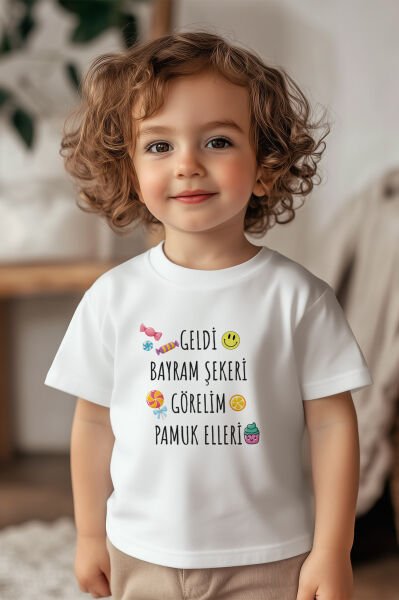 %100 Pamuk Unisex Geldi Bayram Şekeri Çocuk Tişört