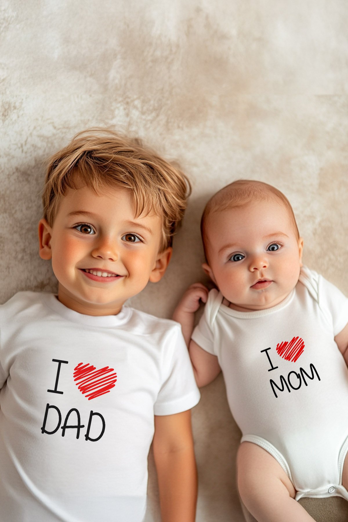 %100 Pamuk Unisex I Love Dad / I Love Mom 2'li Kardeş Kombini