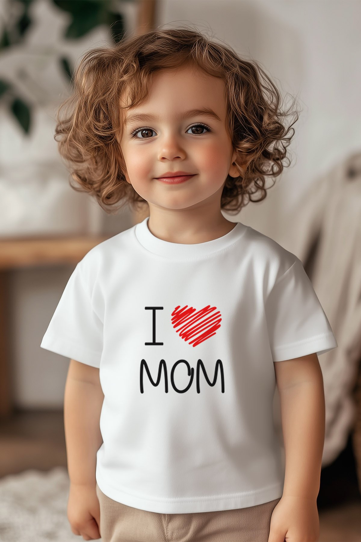 %100 Pamuk Unisex I Love Mom Çocuk Tişört