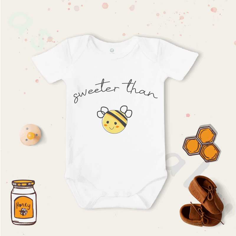 Sweeter Than Honey Desenli Kısa / Uzun Kol Çıtçıtlı Bebek Body