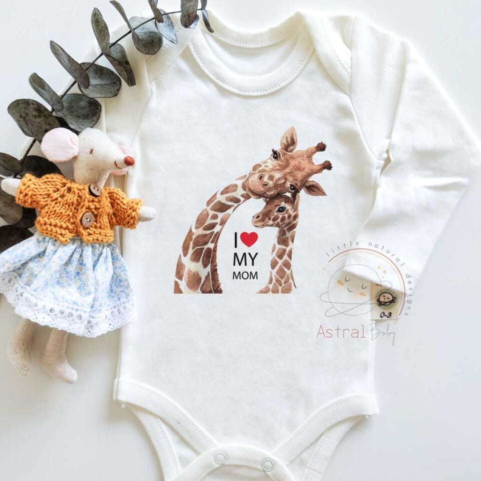 I Love Mom Giraffe Kısa / Uzun Kol Çıtçıtlı Bebek Body