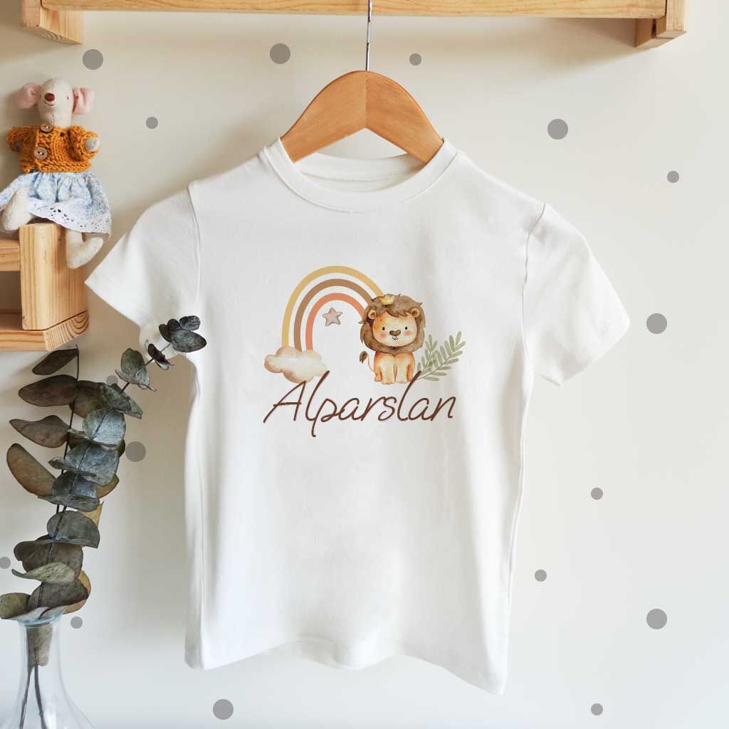 Aslan ve Gökkuşağı Temalı Çocuk T-shirt